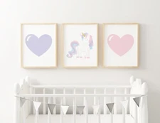 Set of 3 8x10 Unframed Unicorn Nursery Art Prints