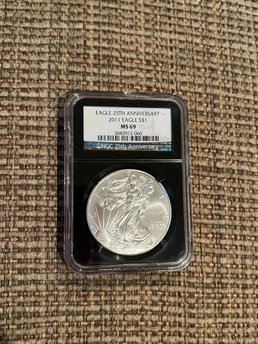2011 American Silver Eagle NGC MS-69 EAGLE 25TH ANNIVERSARY BLACK CASE