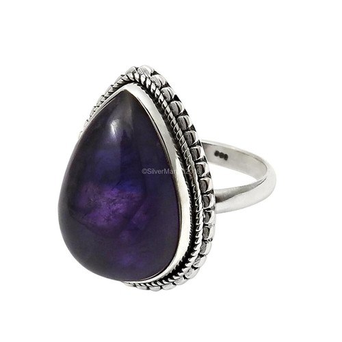 Pera Piedra Amatista 925 Sólido Plata Esposa Tendencia Febrero Anillo Tamaño 7 - Imagen 3 de 10