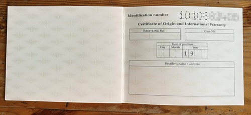 Breitling vintage BLANK international warranty Garantie Unausgefüllt