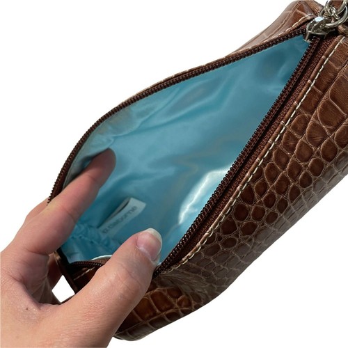 Vintage Y2K Brown Charm Bracelet Wristlet Embossed Croc Mini Bag - Picture 6 of 8