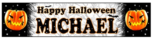 PERSONALISED BANNER NAME BIRTHDAY PARTY SPOOKY HALLOWEEN GHOST SKULL PUMPKIN U1 - Picture 3 of 10