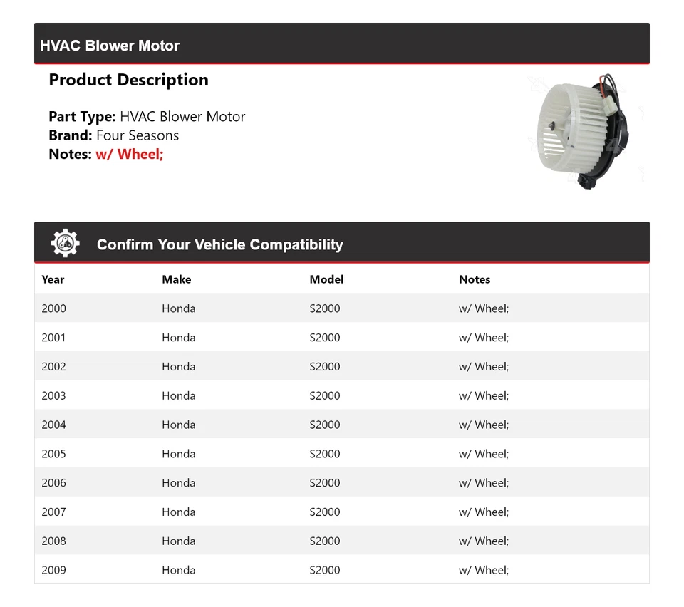 Motor soplador de climatización para Honda S2000 2000-2009 4 estaciones 2001 2002 2003 2004 2005 Foto 2 de 4