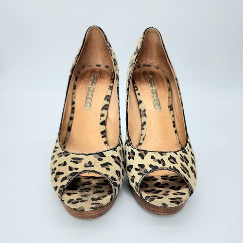 Vintage Buffalo London Leather Calfskin Animal Fur Print Pumps Heels - Picture 1 of 8