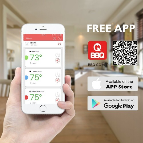 Recharge Bluetooth Thermometer BBQ Oven Food Meat Beef Pork APP C/F Storage Box - Picture 12 of 12