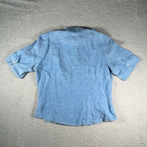 Talbots Shirt Womens 10 Blue Irish Linen Button Up Short Sleeve 100 Linen - Picture 10 of 12