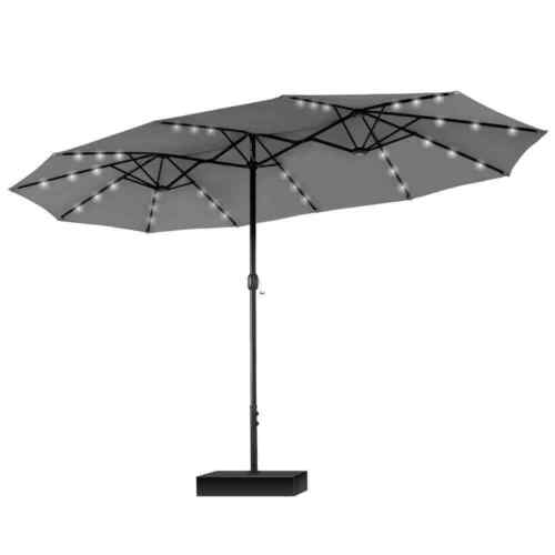 15 ft. Market Patio Umbrella With Lights Base in Gray