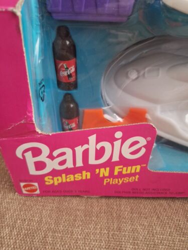 NEW 1998 Mattel SPLASH 'N FUN BARBIE Set JETSKI DOLPHIN BOOGIE BOARD COKE - Picture 3 of 14