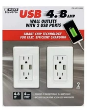 Feit Electric 2-Pack Tamper Resistant Wall Outlet 120V, with 2 USB Ports 4.8 amp