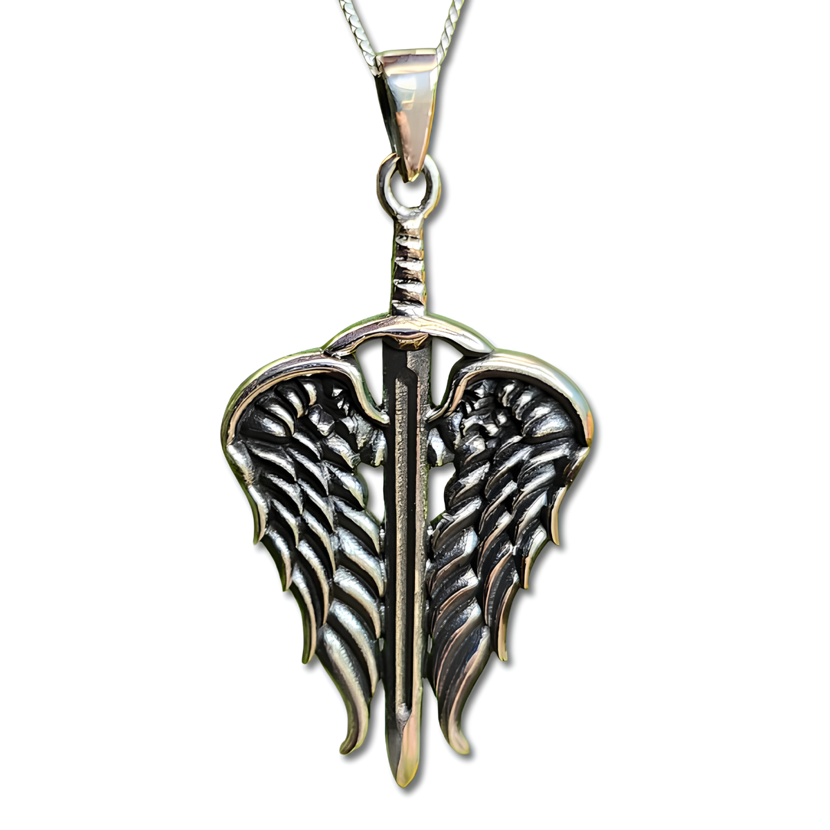 St Michael Winged Sword Pendant 925 Sterling Silver Archangel