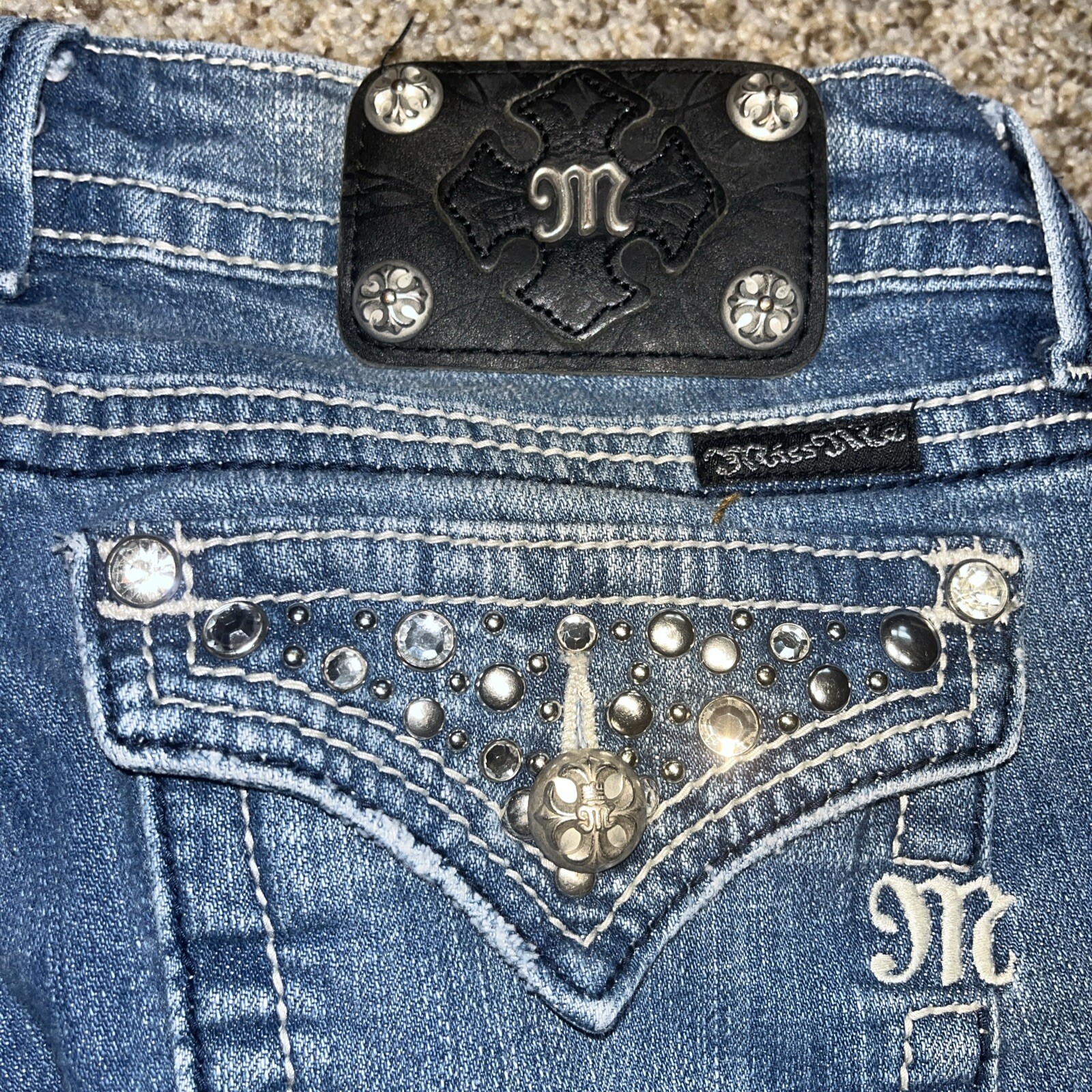 Miss Me Women Jeans 27 X 30.5 Sequins Studded Skinny Flap Pocket Denim JW514154 - View 16