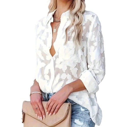 Plus Size Women Floral Lace Shirt Tops See-through Oversized Casual Blouse 6-20 - Picture 14 of 21