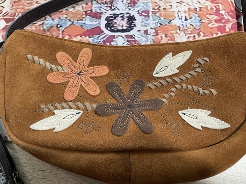 100 % Wildleder Boho Hobo Blatt braun Schultertasche Handtasche mit angenähter Geldbörse Y2K 90er - Bild 7 von 8