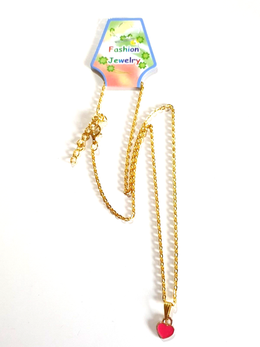 💓Sweet Pink Enamel Heart Charm Pendant Gold Plated Necklace💓 - Picture 2 of 8