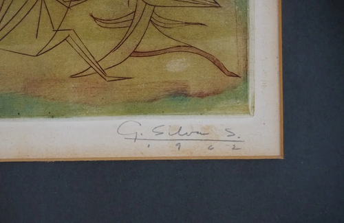 1962 Guillermo Silva Santamaria Surrealist Signed Original Etching - Picture 3 of 5