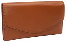 RFID Genuine Leather Women's Slim Flap Wallet Clutch Organizer Checkbook Holder