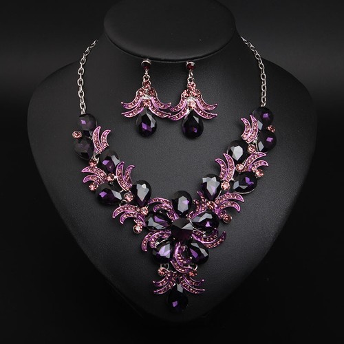 2pcs Set Elegant Women Luxury Crystal Choker Necklace Earrings Bridal Prom Gifts - Bild 217 von 743