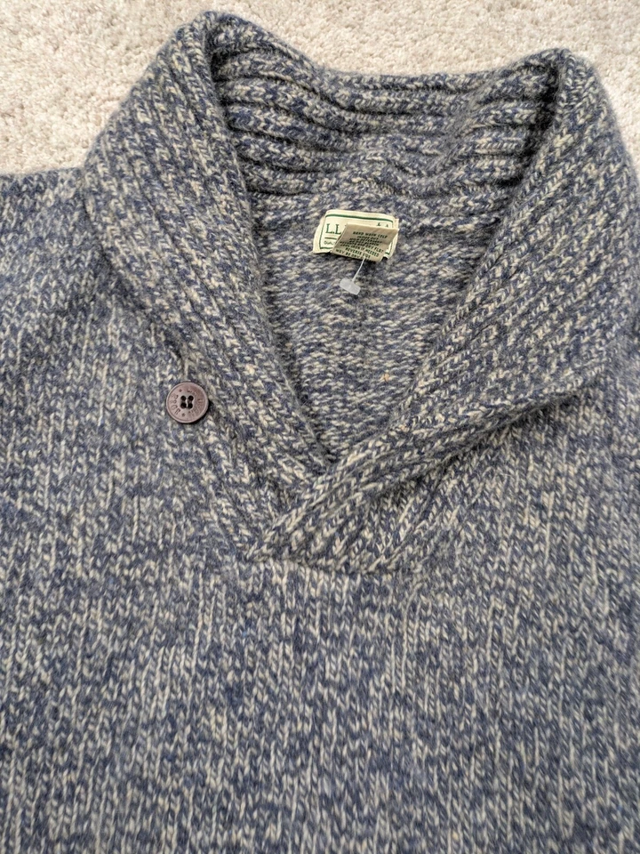Suéter de lana LL Bean para hombre XL cuello chal extra grande tejido azul jaspeado lana de cordero Foto 3 de 4
