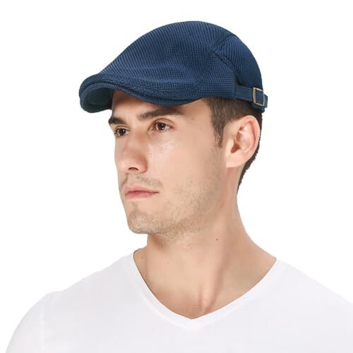 Mens Breathable Mesh Summer Hat Adjustable Newsboy Beret Ivy One Size Navy Blue - Picture 3 of 7