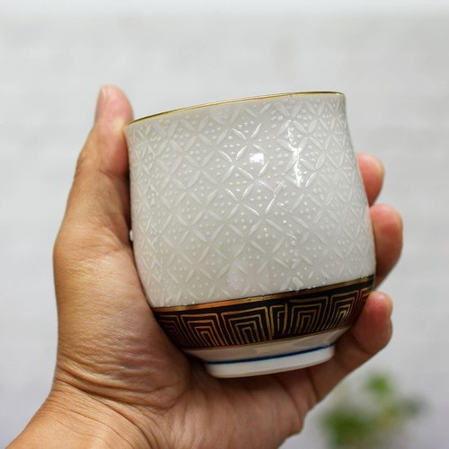 Kutani Yaki Yunomi japanese Tea cup White Shippo pattern Pattern Pair Japan new - Picture 4 of 6