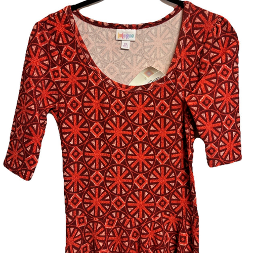Lularoe Womens Fit/Flare Dress XS (2-4) Orange Geometric Work Church Nicole NEW - Picture 4 of 13