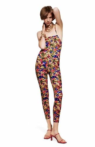 XF ZARA PRINTED STRETCH JUMPSUIT FLOWER FLORAL FESTIVAL LYCRA M MEDIUM 10 6 38 - Picture 11 of 12