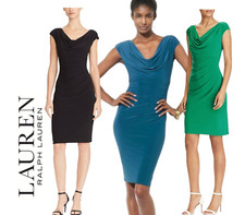 NWT$130  Lauren Ralph Lauren Cowl Neck Jersey stretch Black Dress Old Money Sz 6