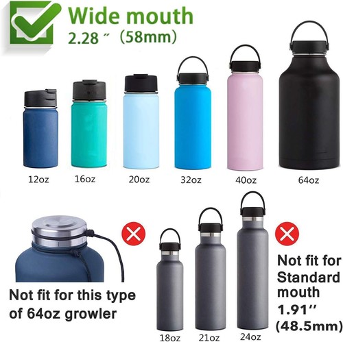 Straw Lid for Wide Mouth Water Bottle with Straws and Brush 2 Pack Pacific Blue - Picture 5 of 5