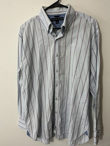 Tommy Hilfiger Knopfleiste Herren Größe XL blau gestreift Logo Shirt
