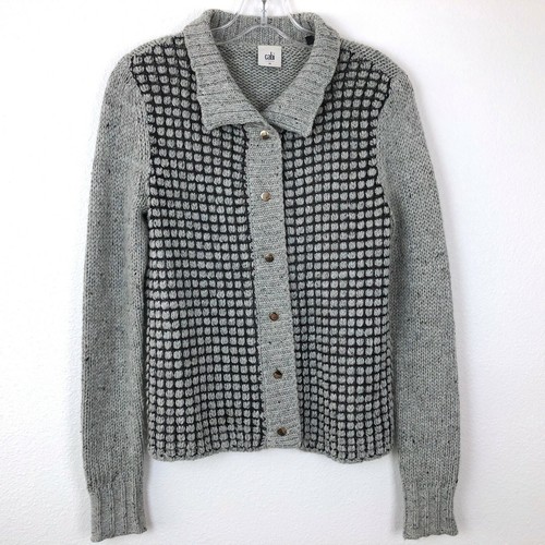 Cabi Womens Square Stitch Cardigan Sweater Gray Ca