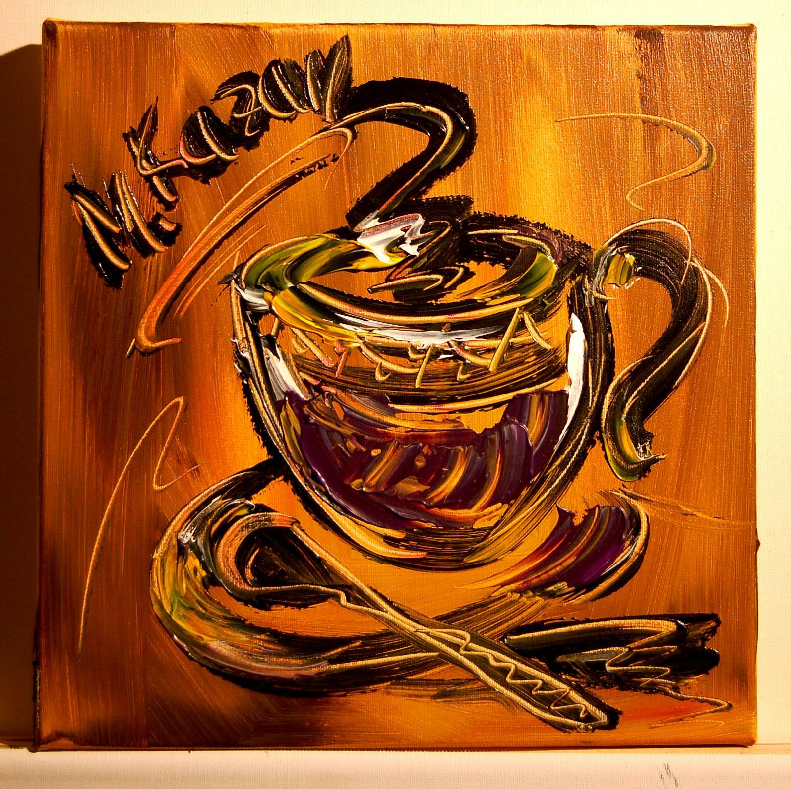 ESPRESSO  MARK KAZAV - ORIGINAL OIL PAINTING ABSTRACT MODERN ART  TBg5y6H5
