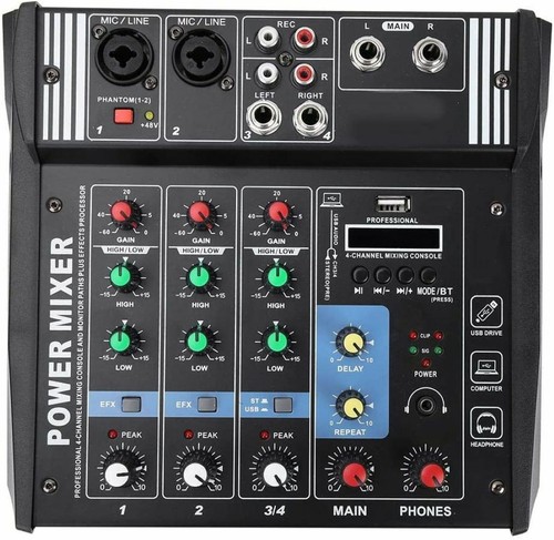 TEYUN PA4 Professional 4-Channel Audio Mixing Console with AMP Stage US Plug - Picture 6 of 9