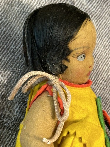 Antique/Vintage Lenci Type Felt Cloth Posable Mascotte Doll With Felt Dress 9” - Picture 6 of 8