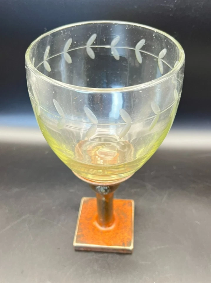JAN BARBOGLIO Grabado a Mano (Laurel) Vidrio/Cáliz de Hierro/Copas (Juego/2) Foto 2 de 4