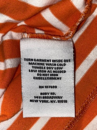 VTG Ruby Rd Favorites- Orange Striped 3/4 Sleeve Top Pearl Adorned - Petite Lg - Picture 5 of 7