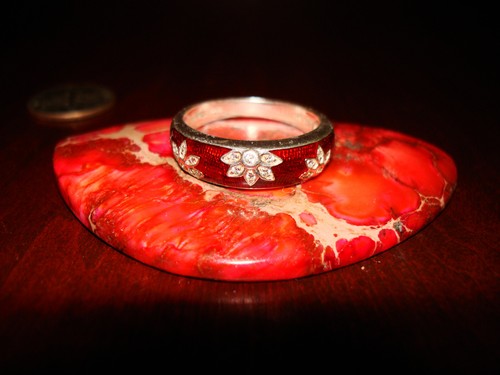 Stunning Unique Vintage Sterling Silver, ENAMEL & CZ Ring.925 Sz-9 - Picture 4 of 11