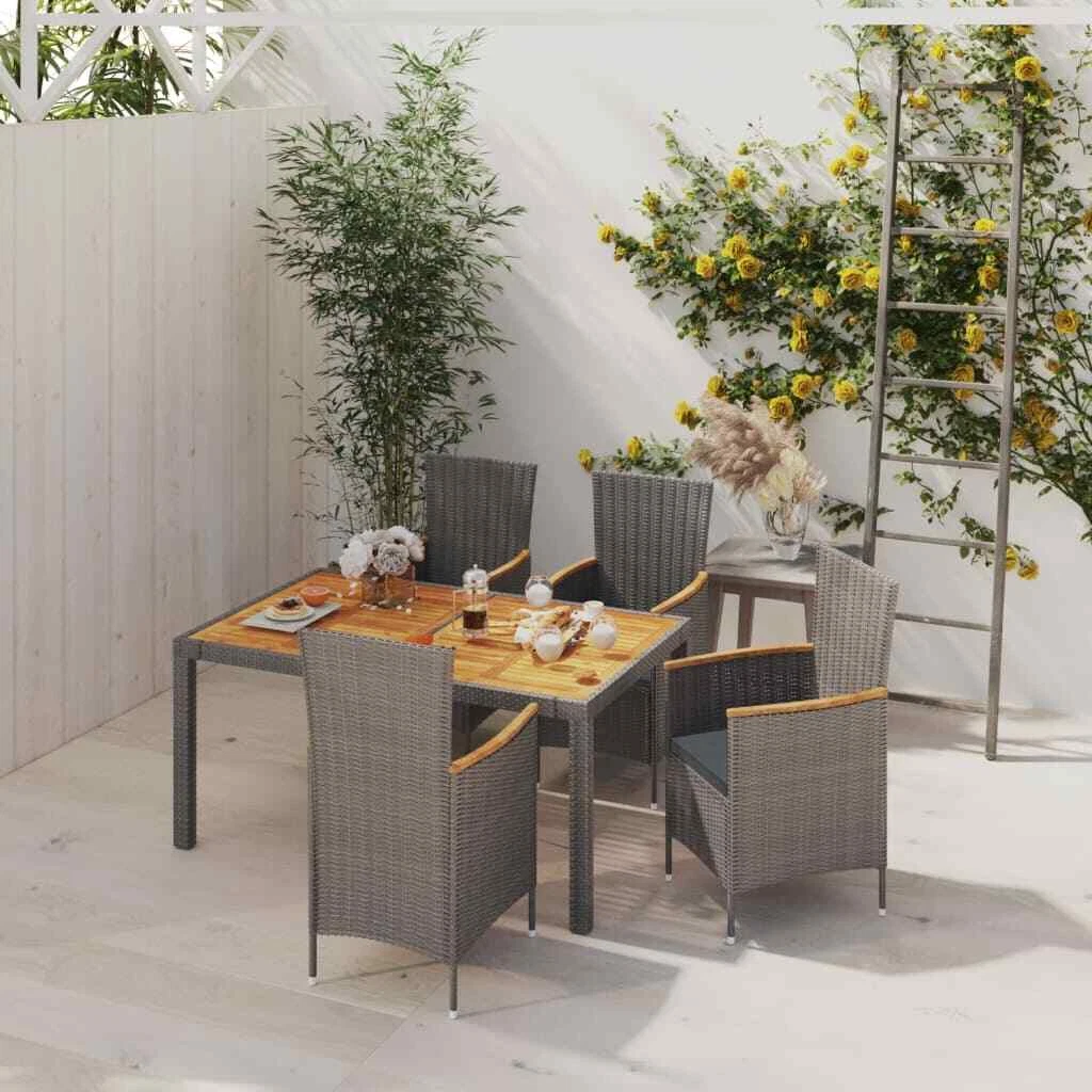 vidaXL 5 Piece Outdoor Dining Set with Cushions Poly Rattan Grey