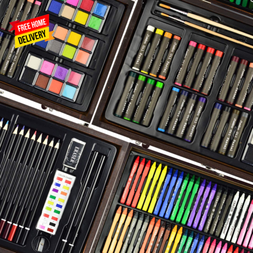 45 Piece Deluxe Art Set Wooden Box & Drawing Kit with Crayons Oil Pastels Colore - Picture 4 of 6