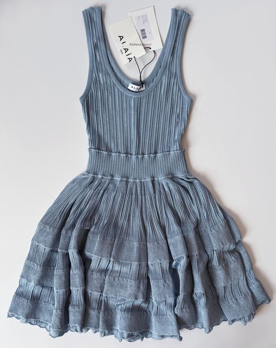 NWT $3180 Azzedine Alaia LIGHT BLUE CRINO FLUID SKATER FIT