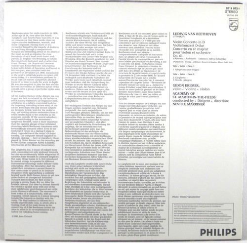 PHILIPS DIGITAL 1982 Beethoven KREMER Violin Concerto MARRINER 6514 075 NM - Picture 4 of 4