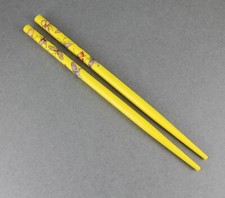 Yellow set of 2 butterfly wood hair chop sticks picks pins print 7 1/8" long