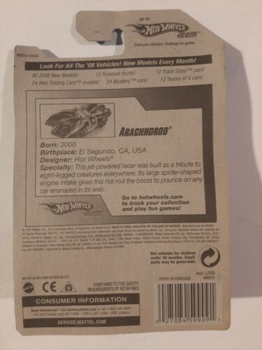 2008 Hot Wheels #44 All Stars ARACHNOROD Green w/Chrome 5 Spoke Wheels M.O.C. - Picture 4 of 4