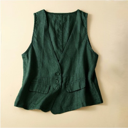 Women Vest Waistcoat Tank Top V-neck Sleeveless Casual Cotton Linen Summer - Picture 7 of 20