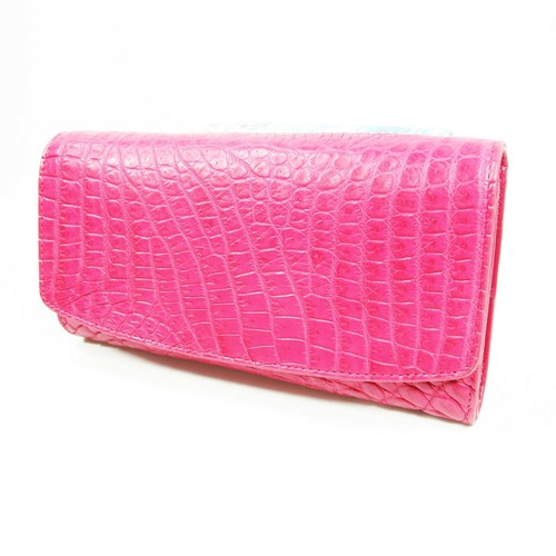 New Fresh Pink Real Croc Leather Belly Skin Women Tri-fold Clutch Wallet Purse. - Picture 2 of 12
