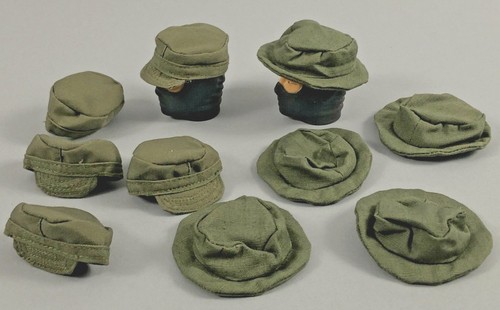 5 21ST CENTURY TOYS GREEN CLOTH BOONIE HATS AND 5 UTILITY CAP HATS 1/6TH SCALE  - Bild 1 von 5