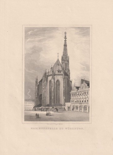 c1850 Würzburg Marienkapelle Vedute 19 Jh. Stahlstich-Ansicht