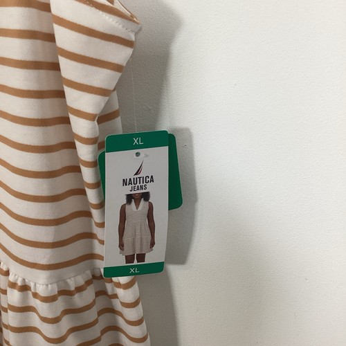 Nautica Jeans Damen Stufenkragen Ärmellos Minikleid Mandel Elfenbein XL Neu mit Etikett - Bild 4 von 6