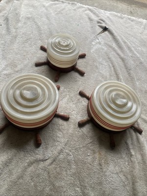 Vintage Ceiling Mount Nautical Ships Wheel 3 Bulb MCM Light Fixture