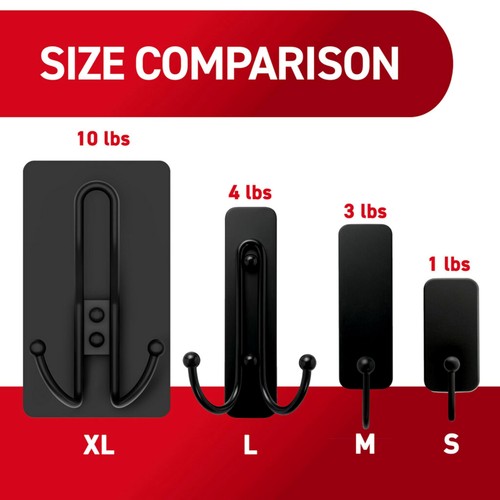 X-Large Matte Black Triple Hook, 2 Hooks, 6 Strips, Damage Free Hanging Wall ... - Picture 7 of 9