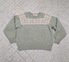 Vtg Moffat Woollens Sweater Womens S Green Jacquard Knit Wool Scotland Boxy Crop